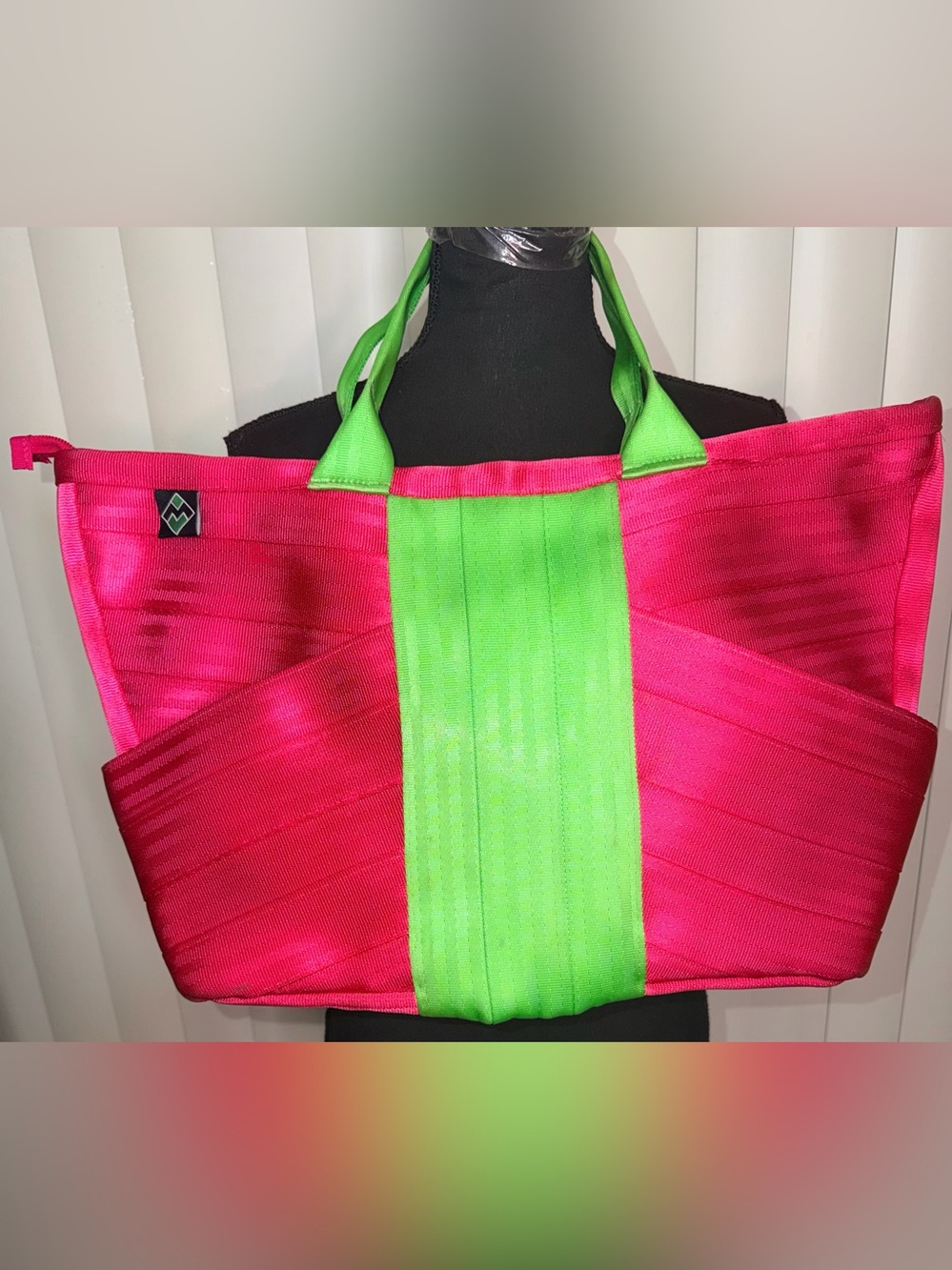 Maggie Bags Seatbelt Tote Bag or Large Shoulder Bag Hot Pink Neon Green